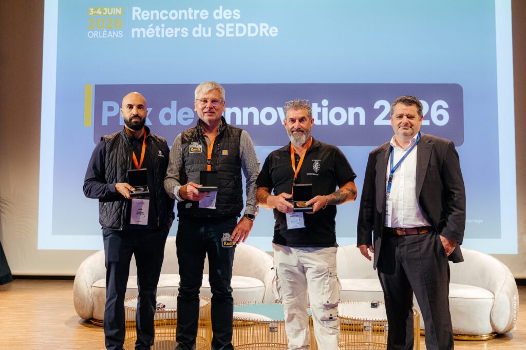 de gauche à droite : Yassin AHSINAT - National Key account manager HUSQVARNA CONSTRUCTION France, Frank DAVID – Président KAVIK, Leny RABET - Président CHARIOT LENY, Alexandre DOYERE, Président SEDDRe